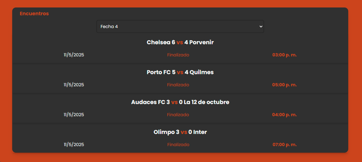 Vista de partidos de Copa Punilla